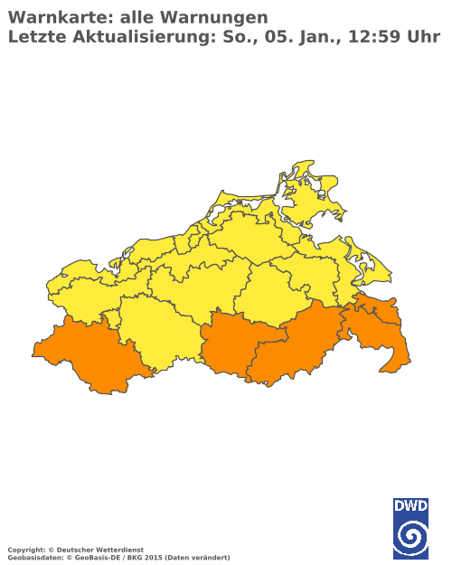 Aktuelle Wetterwarnungen für  Vorpommern-Greifswald - Küste Süd