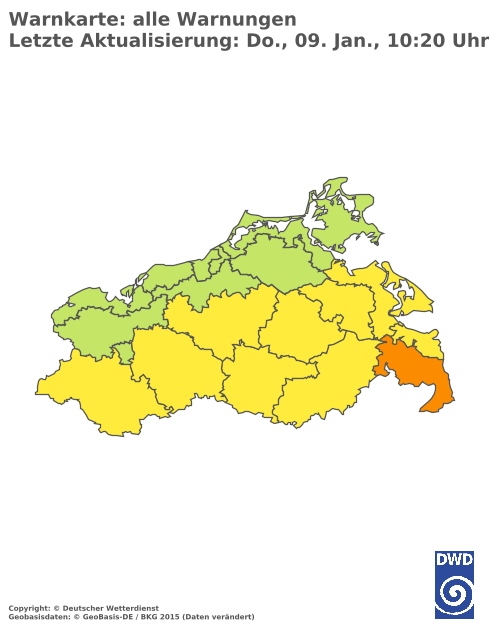 Aktuelle Wetterwarnungen für  Vorpommern-Greifswald - Küste Süd