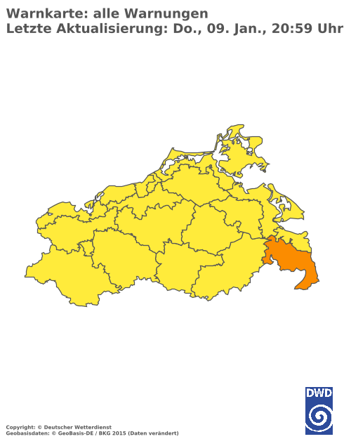 Aktuelle Wetterwarnungen für  Vorpommern-Greifswald - Küste Süd