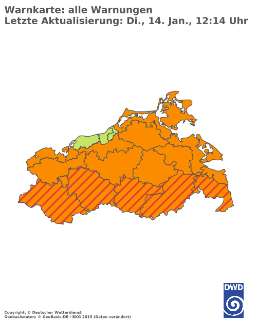 Aktuelle Wetterwarnungen für  Vorpommern-Greifswald - Küste Süd